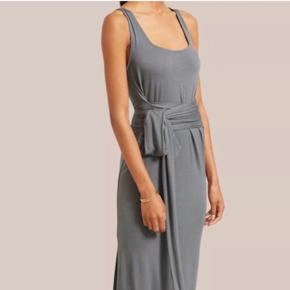 NWOT Modern Citizen Kelis Tie Waist Maxi Dress Slate Green Size S Stretch Midi